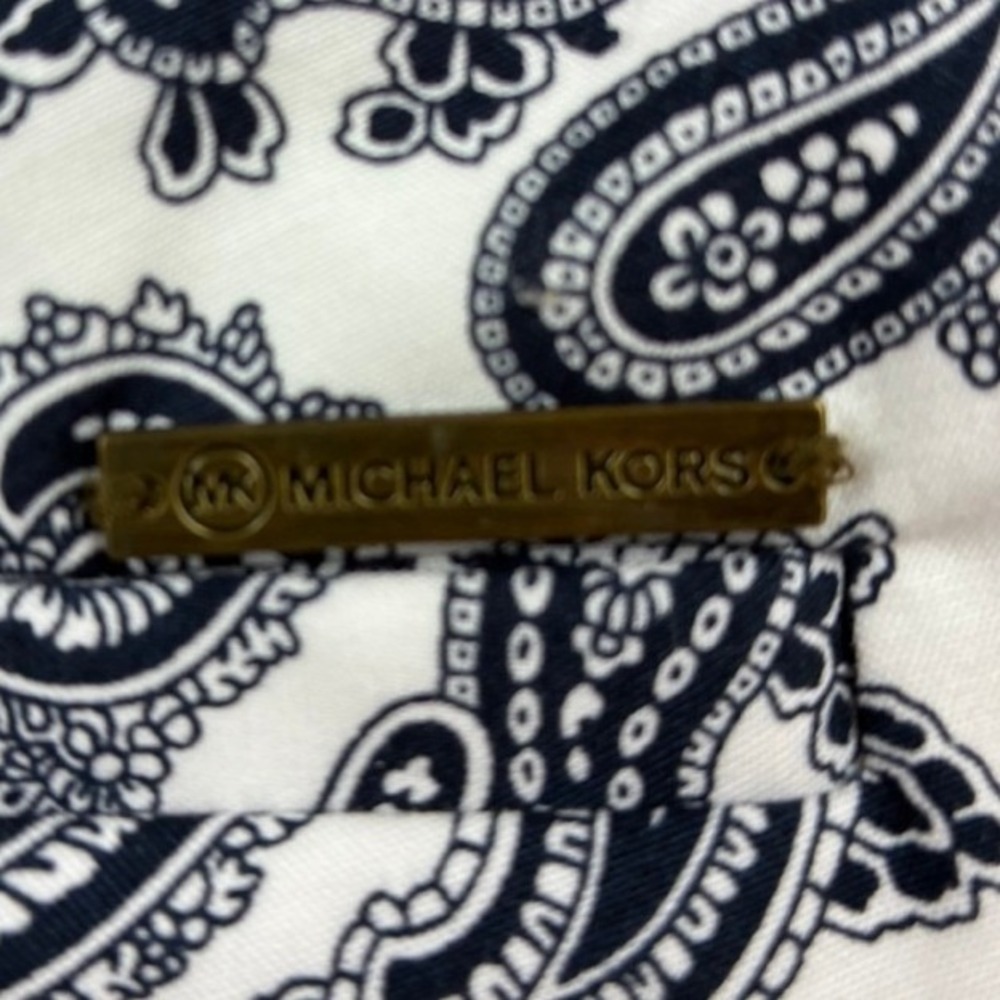 Michael Kors Women's 14W Paisley Print Ankle Pants Black White Cotton Stretch - Picture 15 of 16